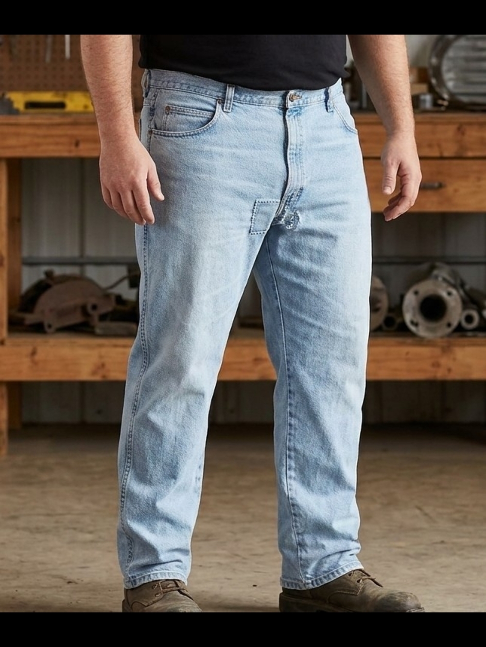 Wrangler Men's Big & Tall Jeans 48x30 Light Wash Worn-In Repaired Distressed